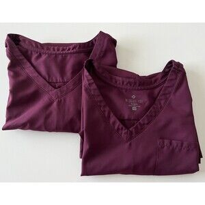 Lot of 2 Women’s Burgundy Wine Medcouture Insight Scrub Top Sz XL V-Neck Pocket